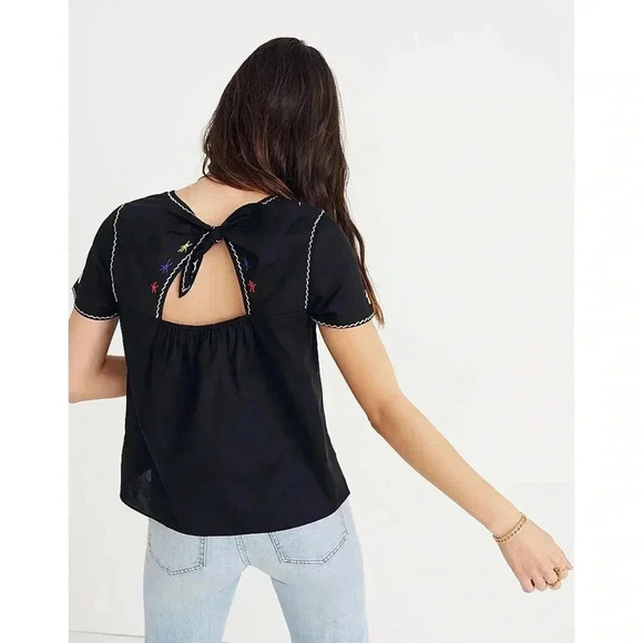 Madewell Embroidered Tie Back Cut Out Top - Picture 2 of 12